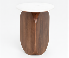 Sasha Accent Table – Walnut & White Marble Top