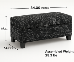 Storage Ottoman – Black Script Fabric