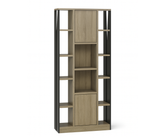 Taupe 12-Shelf Bookshelf with 2 Storage Cabinets – Two-Tone Wood & Black Frame