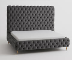 IF-5865 Velvet Tufted Bed – Grey
