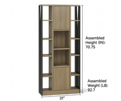 Taupe 12-Shelf Bookshelf with 2 Storage Cabinets – Two-Tone Wood & Black Frame