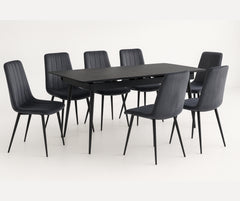 T-1472 Extendable Dining Set with Dark Grey Velvet Chairs