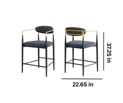 Mykos Counter Stools (Set of 2) – Black & Gold Frame with Textured Fabric