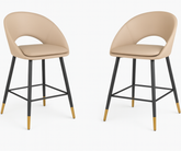 Mila Counter Stools (Set of 2) – Beige Fabric with Gold Accents