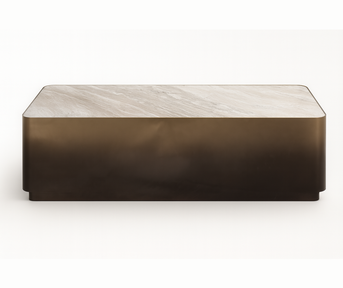Dangelo Coffee Table – Solid Marble Top with Gold Metal Frame