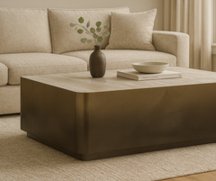 Dangelo Coffee Table – Solid Marble Top with Gold Metal Frame