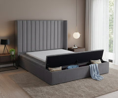 IF-5720 Velvet Storage Bed with Benches – Grey