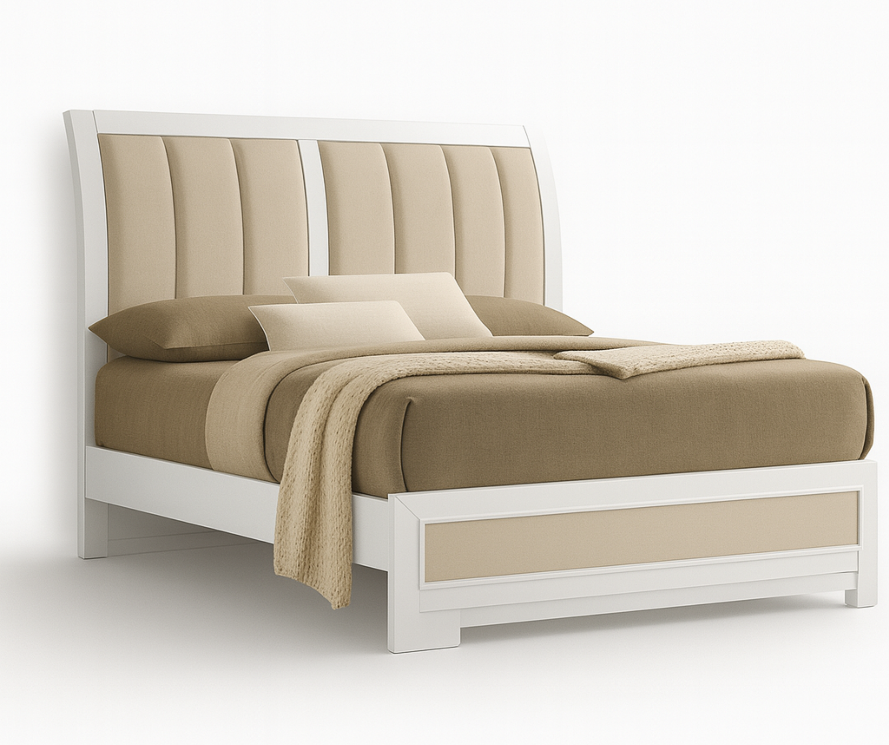 Flora 8-Piece Queen Bedroom Set – White Finish with Upholstered Headboard