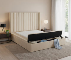 IF-5720 Velvet Storage Bed with Benches – Cream