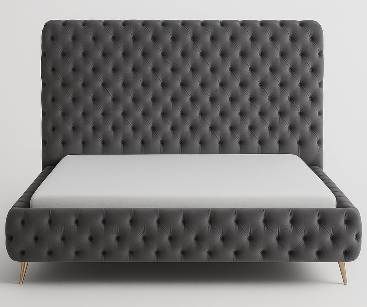 IF-5865 Velvet Tufted Bed – Grey