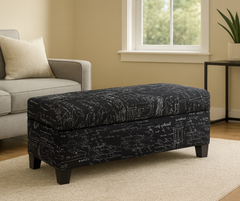 Storage Ottoman – Black Script Fabric