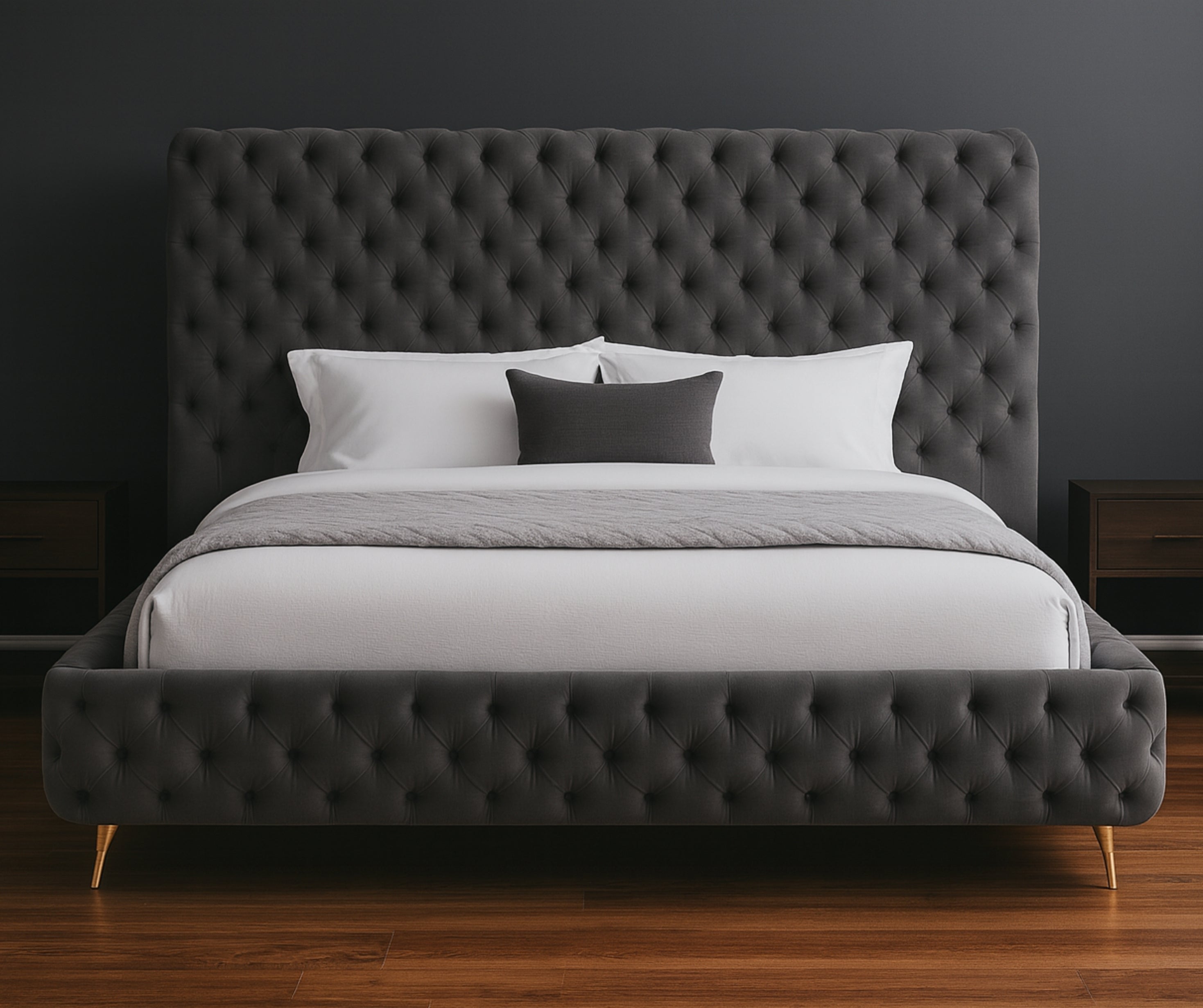 IF-5865 Velvet Tufted Bed – Grey