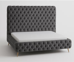 IF-5865 Velvet Tufted Bed – Grey