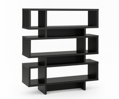 Open-Concept Multi-Tier Bookshelf – Black Finish
