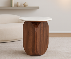 Sasha Accent Table – Walnut & White Marble Top