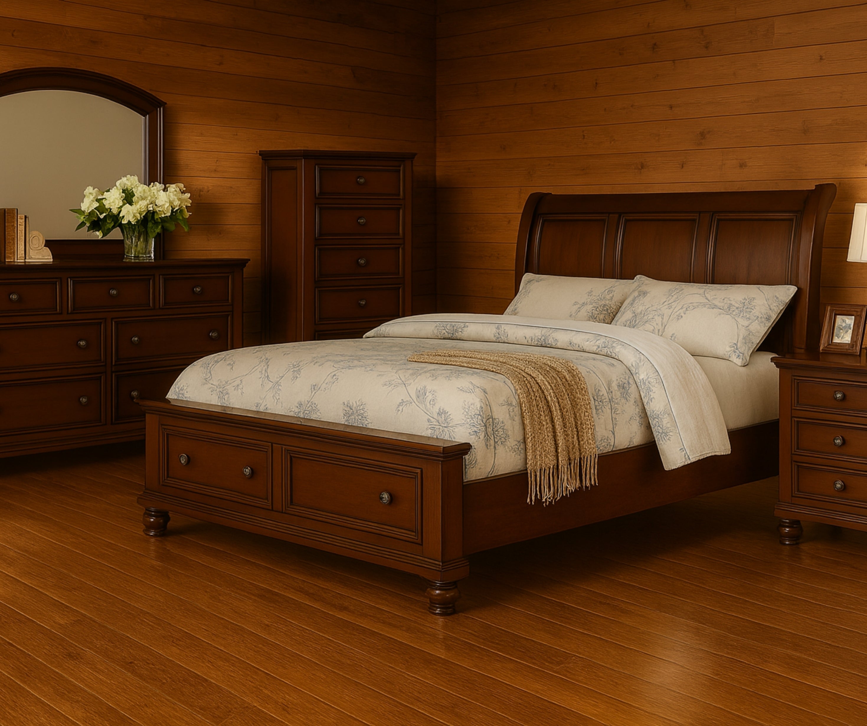 Kasey Solid Wood Bedroom Set – Dark Walnut