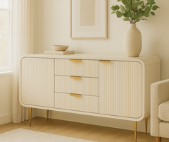 Riverside Storage Cabinet – White Mango Wood with Gold Accents