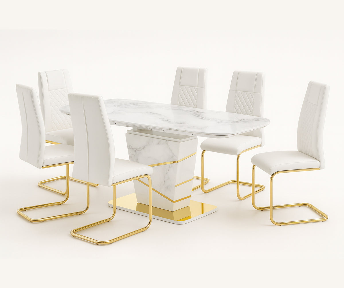 1235 Brooke 7-Piece Extendable Dining Set – Full White