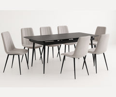 T-1472 Extendable Dining Set with Light Grey Velvet Chairs