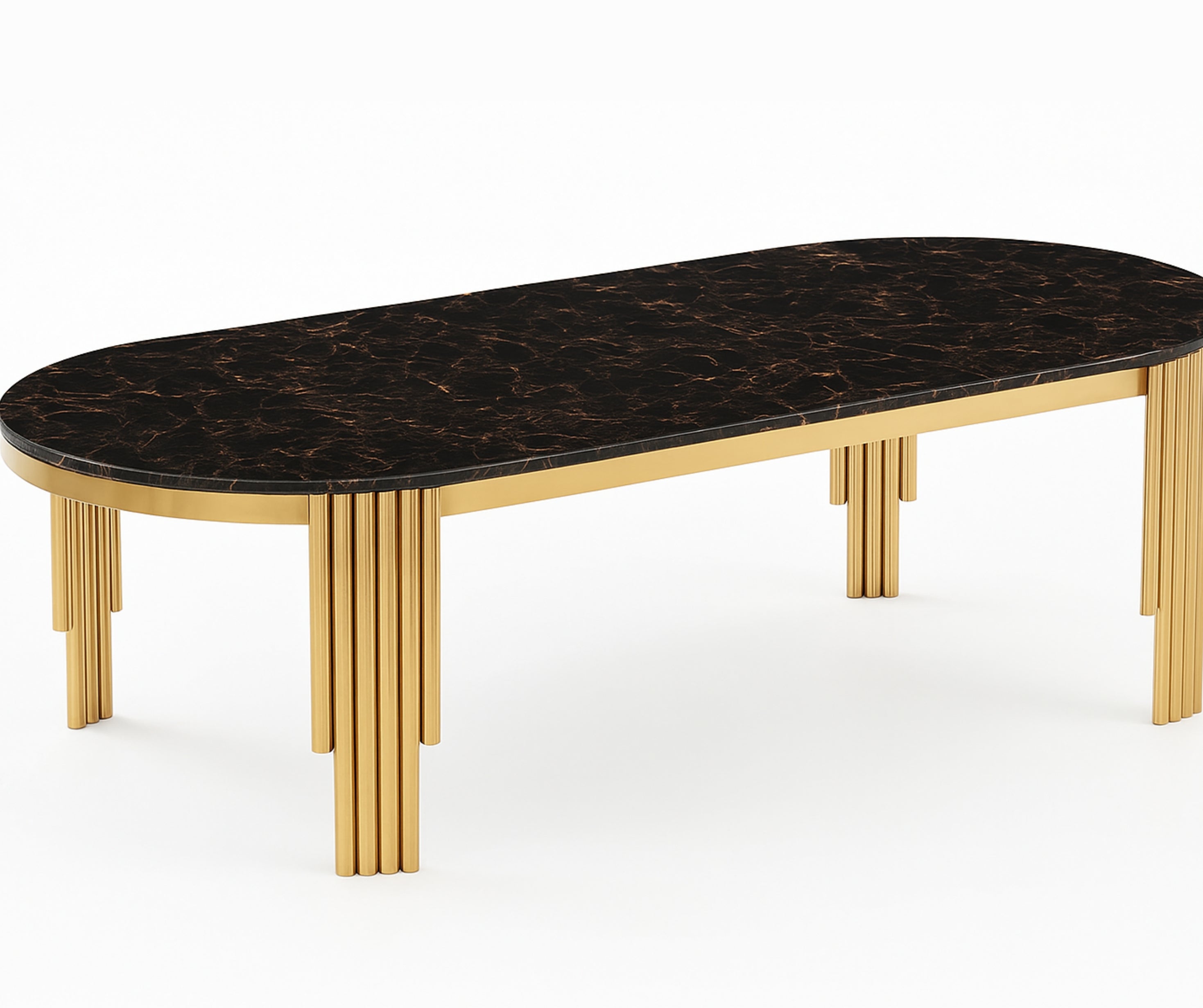 9113 7-Piece Black Marble & Gold Dining Set