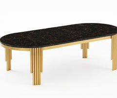 9113 7-Piece Black Marble & Gold Dining Set