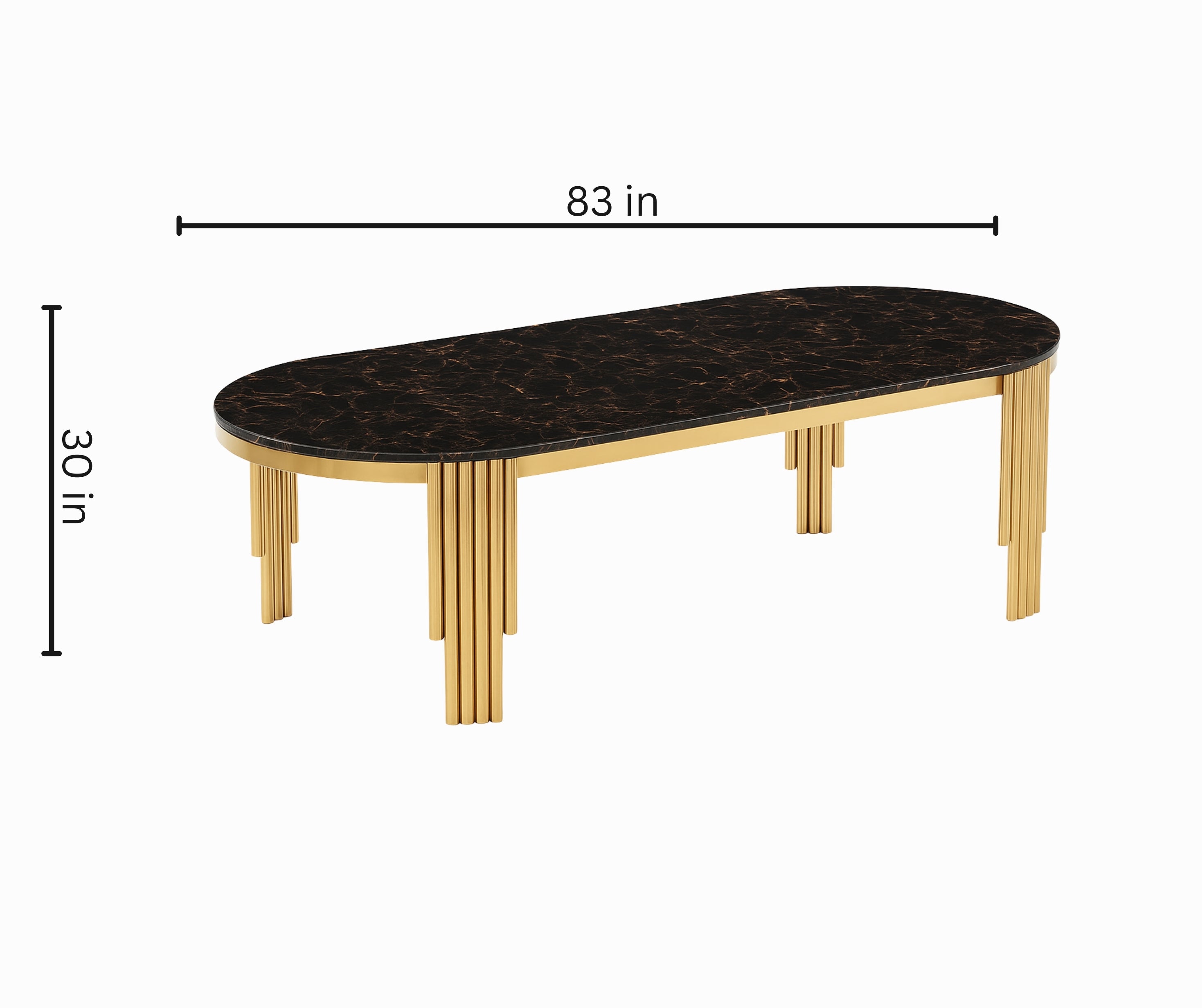 9113 7-Piece Black Marble & Gold Dining Set