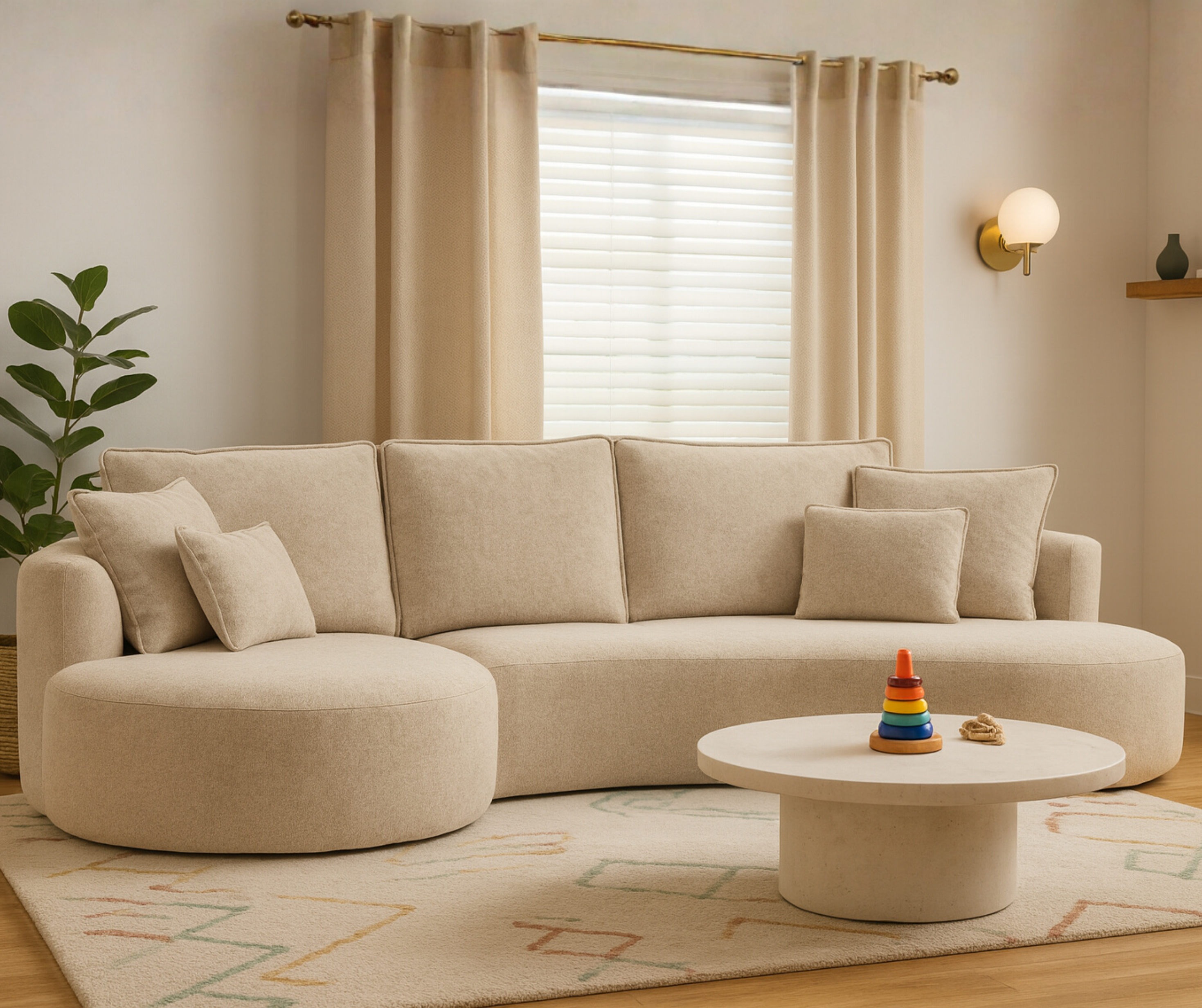 Modern Sculptural Sectional Sofa – Premium Fabric, High-Density Cushioning