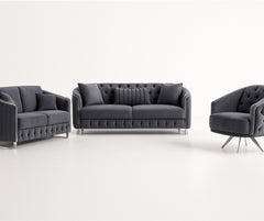 Rosa Turkish Velvet Sofa Set – Black & Grey