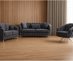 Rosa Turkish Velvet Sofa Set – Black & Grey
