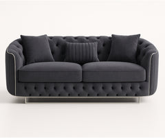 Rosa Turkish Velvet Sofa Set – Black & Grey