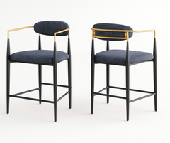 Mykos Counter Stools (Set of 2) – Black & Gold Frame with Textured Fabric