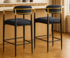 Mykos Counter Stools (Set of 2) – Black & Gold Frame with Textured Fabric