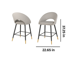 Mila Counter Stools (Set of 2) – Grey Fabric with Gold Accents