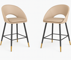 Mila Counter Stools (Set of 2) – Beige Fabric with Gold Accents