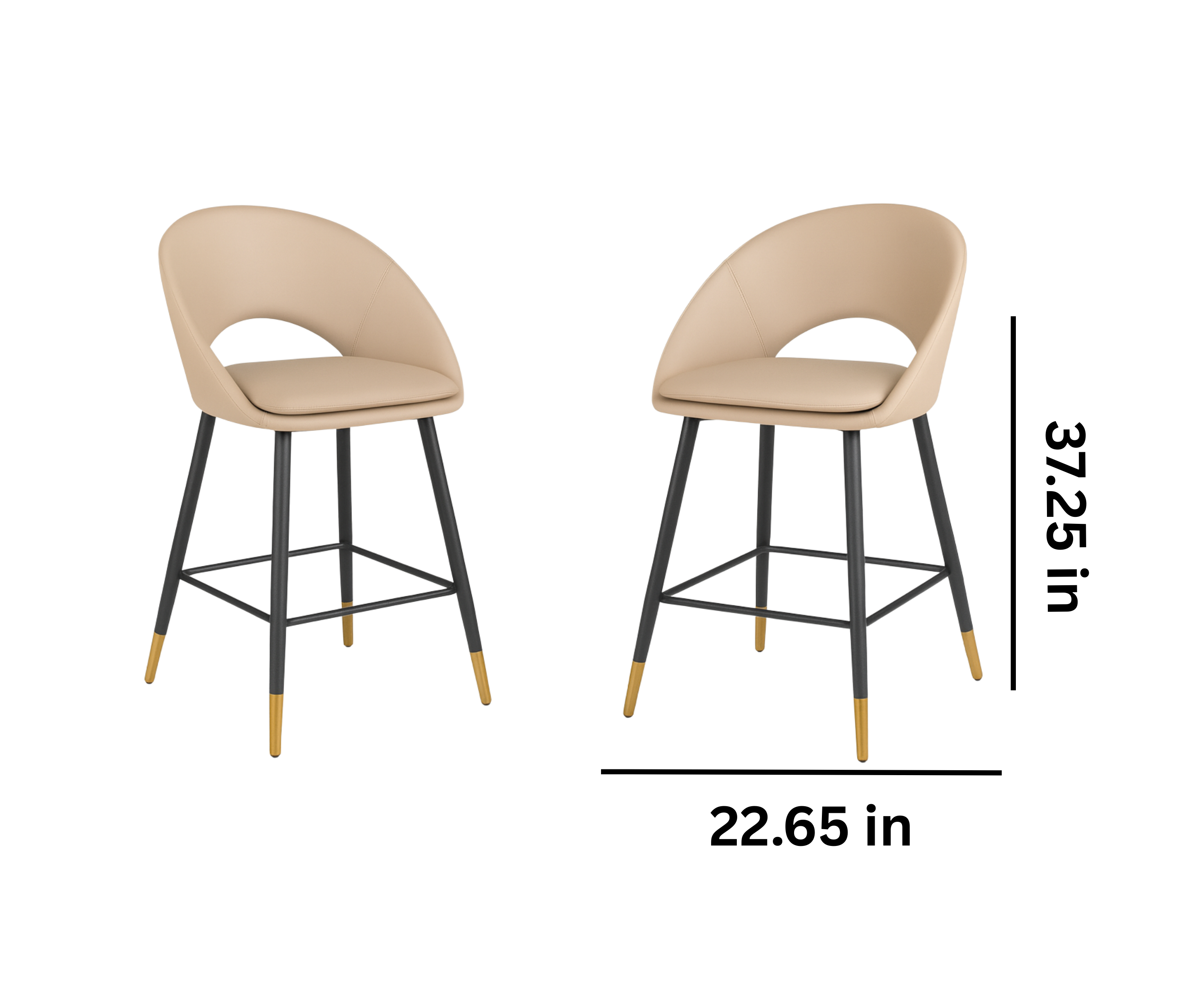 Mila Counter Stools (Set of 2) – Beige Fabric with Gold Accents
